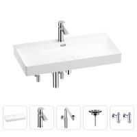 Раковина для ванной Wellsee Bromance 201005566 в наборе 5 в 1: раковина белого глянцевого цвета, смеситель, сифон, выпуск, угловые вентили (цвет набора хром)