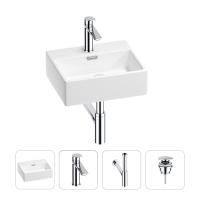 Раковина для ванной Wellsee Graceful Pro 201002881 в наборе 4 в 1: раковина белого глянцевого цвета, смеситель, сифон, донный клапан (цвет набора хром)