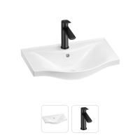 Раковина для ванной Wellsee Bisou 201000877 в наборе 2 в 1: полукруглая раковина белого глянцевого цвета, смеситель в цвете матовый черный