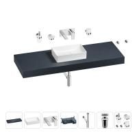Раковина 42 см со столешницей 140 см Wellsee Pure BY Wellsee 201011001 в наборе 9 в 1: столешница, раковина, встраиваемый смеситель, сифон, выпуск, аксессуары (цвет набора хром)