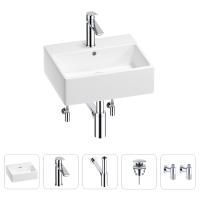 Раковина для ванной Wellsee Graceful Pro 201004576 в наборе 5 в 1: раковина белого глянцевого цвета, смеситель, сифон, донный клапан, угловые вентили (цвет набора хром)