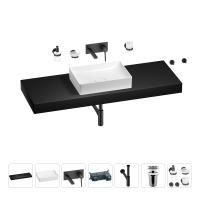 Раковина 50 см со столешницей 140 см Wellsee Pure BY Wellsee 201011547 в наборе 9 в 1: столешница, раковина, встраиваемый смеситель, сифон, выпуск, аксессуары (цвет набора матовый черный)