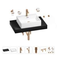 Раковина 50 см со столешницей 80 см Wellsee Graceful Pro 201012449 в наборе 10 в 1: столешница, раковина, смеситель, сифон, донный клапан, угловые вентили, аксессуары (цвет розовое золото)