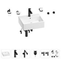 Раковина для ванной Wellsee Graceful Pro 201006692 в наборе 9 в 1: раковина белого глянцевого цвета, смеситель, сифон, донный клапан, угловые вентили, аксессуары (цвет набора матовый черный)