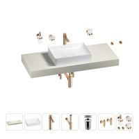 Раковина 50 см со столешницей 120 см Wellsee Pure BY Wellsee 201011319 в наборе 10 в 1: столешница, раковина, высокий смеситель, сифон, выпуск, кран-вентили, аксессуары (цвет розовое золото)