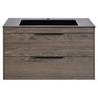 Тумба Vincea Chiara 2D 800 подвесная, 2 выкатных ящика soft-close, R.Oak с умывальником VCB-13800B из кварца, цвет черный