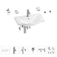 Раковина для ванной Wellsee Bisou 201007291 в наборе 9 в 1: раковина белого глянцевого цвета, смеситель, сифон, донный клапан, угловые вентили, аксессуары (цвет набора хром)