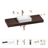 Раковина 50 см со столешницей 140 см Wellsee Pure BY Wellsee 201011494 в наборе 10 в 1: столешница, раковина, высокий смеситель, сифон, выпуск, кран-вентили, аксессуары (цвет розовое золото)