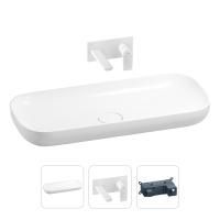 Раковина для ванной Wellsee Croquis 201000605 в наборе 2 в 1: овальная раковина белого глянцевого цвета, встраиваемый смеситель в цвете матовый белый