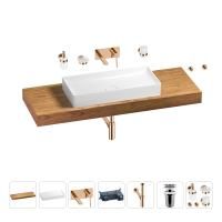 Раковина 75 см со столешницей 140 см Wellsee Pure BY Wellsee 201011849 в наборе 9 в 1: столешница, раковина, встраиваемый смеситель, сифон, выпуск, аксессуары (цвет набора розовое золото)