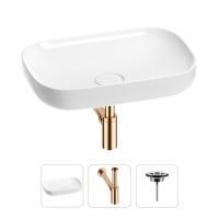 Раковина для ванной Wellsee Croquis 201001004 в наборе 3 в 1: овальная раковина белого глянцевого цвета, сифон, выпуск в цвете розовое золото