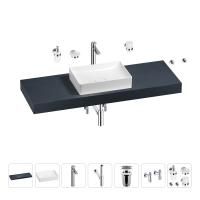 Раковина 50 см со столешницей 140 см Wellsee Pure BY Wellsee 201011451 в наборе 10 в 1: столешница, раковина, высокий смеситель, сифон, выпуск, кран-вентили, аксессуары (цвет хром)
