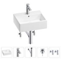 Раковина для ванной Wellsee Graceful Pro 201004596 в наборе 5 в 1: раковина белого глянцевого цвета, смеситель, сифон, донный клапан, угловые вентили (цвет набора хром)