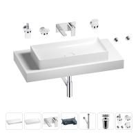 Раковина 75 см со столешницей 100 см Wellsee Pure BY Wellsee 201011641 в наборе 9 в 1: столешница, раковина, встраиваемый смеситель, сифон, выпуск, аксессуары (цвет набора хром)