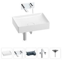 Раковина для ванной Wellsee Pure BY Wellsee 201002696 в наборе 4 в 1: раковина белого глянцевого цвета, встраиваемый смеситель, сифон, выпуск (цвет набора хром)