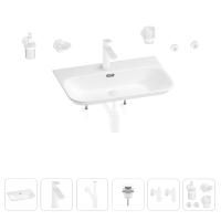 Раковина для ванной Wellsee Eclatant 2.0 201007515 в наборе 9 в 1: раковина белого глянцевого цвета, смеситель, сифон, донный клапан, угловые вентили, аксессуары (цвет набора матовый белый)