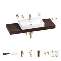Раковина 70 см со столешницей 140 см Wellsee Graceful Pro 201012789 в наборе 10 в 1: столешница, раковина, смеситель, сифон, донный клапан, угловые вентили, аксессуары (цвет розовое золото)