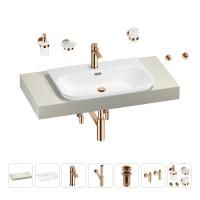 Раковина 65 см со столешницей 100 см Wellsee Eclatant 2.0 201013239 в наборе 10 в 1: столешница, раковина, смеситель, сифон, донный клапан, угловые вентили, аксессуары (цвет розовое золото)