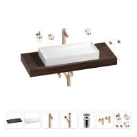 Раковина 75 см со столешницей 120 см Wellsee Pure BY Wellsee 201011734 в наборе 10 в 1: столешница, раковина, высокий смеситель, сифон, выпуск, кран-вентили, аксессуары (цвет розовое золото)