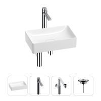 Раковина для ванной Wellsee Pure BY Wellsee 201002586 в наборе 4 в 1: раковина белого глянцевого цвета, высокий смеситель, сифон, выпуск (цвет набора хром)