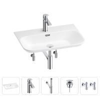 Раковина для ванной Wellsee Eclatant 2.0 201005456 в наборе 5 в 1: раковина белого глянцевого цвета, смеситель, сифон, донный клапан, угловые вентили (цвет набора хром)