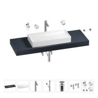 Раковина 75 см со столешницей 140 см Wellsee Pure BY Wellsee 201011811 в наборе 10 в 1: столешница, раковина, высокий смеситель, сифон, выпуск, кран-вентили, аксессуары (цвет хром)