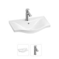 Раковина для ванной Wellsee Bisou 201000876 в наборе 2 в 1: полукруглая раковина белого глянцевого цвета, смеситель в цвете хром