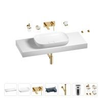 Раковина 60 см со столешницей 120 см Wellsee Croquis 201008228 в наборе 9 в 1: столешница, раковина, встраиваемый смеситель, сифон, выпуск, аксессуары (цвет набора золото)