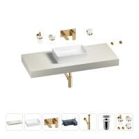 Раковина 42 см со столешницей 120 см Wellsee Pure BY Wellsee 201010898 в наборе 9 в 1: столешница, раковина, встраиваемый смеситель, сифон, выпуск, аксессуары (цвет набора золото)