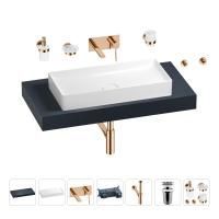 Раковина 75 см со столешницей 100 см Wellsee Pure BY Wellsee 201011589 в наборе 9 в 1: столешница, раковина, встраиваемый смеситель, сифон, выпуск, аксессуары (цвет набора розовое золото)