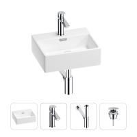 Раковина для ванной Wellsee Graceful Pro 201002851 в наборе 4 в 1: раковина белого глянцевого цвета, смеситель, сифон, донный клапан (цвет набора хром)