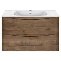 Тумба Vincea Paola 800 подвесная, 2 выкатных ящика soft close, V.Oak с умывальником VCB-2VP800W из искусственного камня, цвет белый