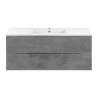 Тумба Vincea Mia 1200 подвесная, 2 выкатных ящика soft close, Beton с умывальником VBS-13120 керамическая, цвет белый