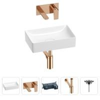 Раковина для ванной Wellsee Pure BY Wellsee 201002534 в наборе 4 в 1: раковина белого глянцевого цвета, встраиваемый смеситель, сифон, выпуск (цвет набора розовое золото)