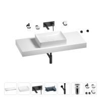 Раковина 50 см со столешницей 120 см Wellsee Pure BY Wellsee 201011407 в наборе 9 в 1: столешница, раковина, встраиваемый смеситель, сифон, выпуск, аксессуары (цвет набора матовый черный)