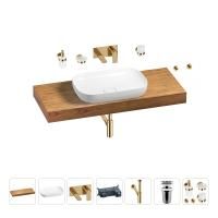 Раковина 60 см со столешницей 120 см Wellsee Croquis 201008183 в наборе 9 в 1: столешница, раковина, встраиваемый смеситель, сифон, выпуск, аксессуары (цвет набора золото)