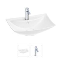 Раковина для ванной Wellsee Cerulean 201000801 в наборе 2 в 1: прямоугольная раковина белого глянцевого цвета, смеситель в цвете хром