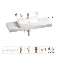Раковина 70 см со столешницей 140 см Wellsee Graceful Pro 201012799 в наборе 10 в 1: столешница, раковина, смеситель, сифон, донный клапан, угловые вентили, аксессуары (цвет розовое золото)