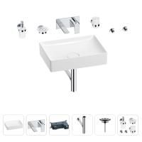 Раковина для ванной Wellsee Pure BY Wellsee 201006401 в наборе 8 в 1: раковина белого глянцевого цвета, встраиваемый смеситель, сифон, выпуск, аксессуары (цвет набора хром)