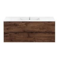 Тумба Vincea Mia 1200 подвесная, 2 выкатных ящика soft close, R.Wood с умывальником VBS-13120 керамическая, цвет белый