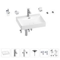 Раковина для ванной Wellsee DeSire 201007591 в наборе 9 в 1: раковина белого глянцевого цвета, смеситель, сифон, выпуск, угловые вентили, аксессуары (цвет набора хром)