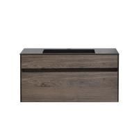 Тумба Vincea Chiara 1000 подвесная, 1 выкатной ящик soft-close, R.Oak с умывальником VCB-13100B из кварца, цвет черный