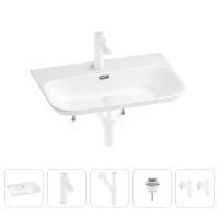 Раковина для ванной Wellsee Eclatant 2.0 201005435 в наборе 5 в 1: раковина белого глянцевого цвета, смеситель, сифон, донный клапан, угловые вентили (цвет набора матовый белый)