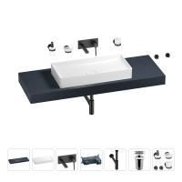 Раковина 75 см со столешницей 140 см Wellsee Pure BY Wellsee 201011827 в наборе 9 в 1: столешница, раковина, встраиваемый смеситель, сифон, выпуск, аксессуары (цвет набора матовый черный)