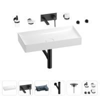 Раковина для ванной Wellsee Pure BY Wellsee 201006507 в наборе 8 в 1: раковина белого глянцевого цвета, встраиваемый смеситель, сифон, выпуск, аксессуары (цвет набора матовый черный)