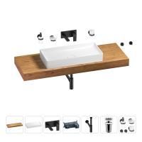 Раковина 75 см со столешницей 140 см Wellsee Pure BY Wellsee 201011842 в наборе 9 в 1: столешница, раковина, встраиваемый смеситель, сифон, выпуск, аксессуары (цвет набора матовый черный)