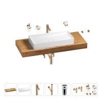Раковина 75 см со столешницей 120 см Wellsee Pure BY Wellsee 201011719 в наборе 10 в 1: столешница, раковина, высокий смеситель, сифон, выпуск, кран-вентили, аксессуары (цвет розовое золото)