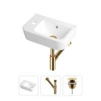 Комплект 3 в 1 Lavinia Boho One 21520741: подвесная фарфоровая раковина для туалета 37 см (отверстие под смеситель слева), металлический сифон, донный клапан