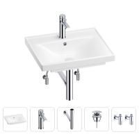 Раковина для ванной Wellsee FreeDom 201004801 в наборе 5 в 1: раковина белого глянцевого цвета, смеситель, сифон, донный клапан, угловые вентили (цвет набора хром)