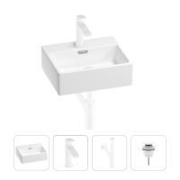 Раковина для ванной Wellsee Graceful Pro 201002885 в наборе 4 в 1: раковина белого глянцевого цвета, смеситель, сифон, донный клапан (цвет набора матовый белый)